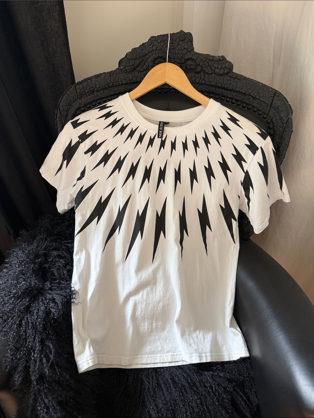 Neil Barrett dupe White T-Shirt with Black Lightning Radiant Print
